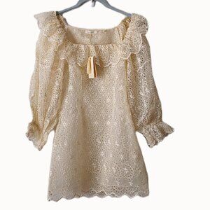 Doen NWT XL Silk FRANIQUE Embroidered Eyelet Lace Dress In Magnolia $698